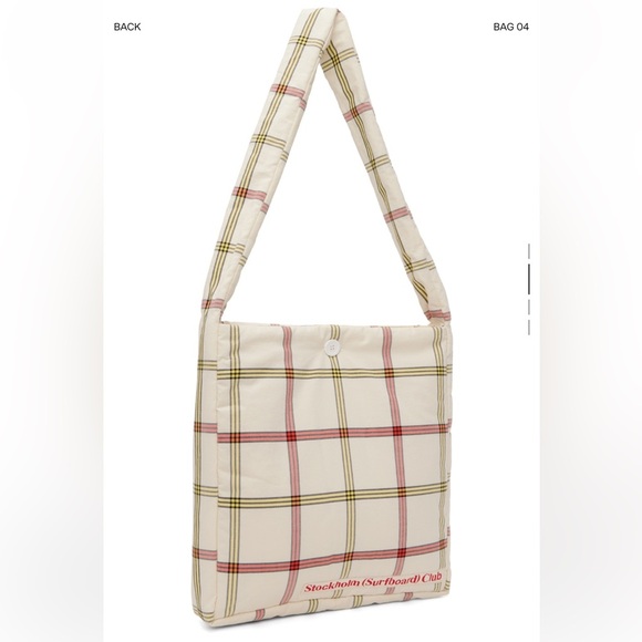 Cream and Red Plaid Shoulder Bag with Long Strap - Picture 2 of 3